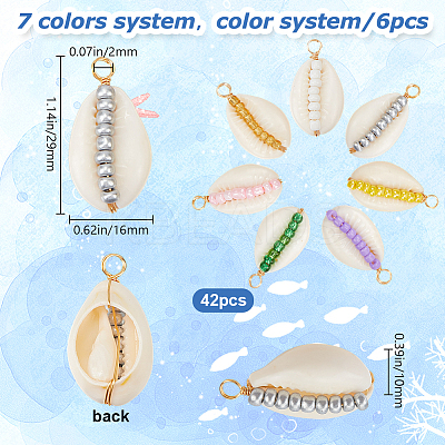 42Pcs 42 Styles Natural Cowrie Shell Pendants PALLOY-HY00038-1