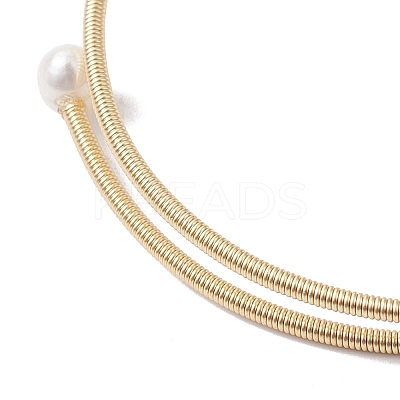 Natural Cultured Freshwater Pearl Bangle with Star Moon Brass Beads BJEW-JB10194-1