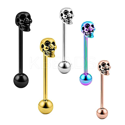 Skull 304 Stainless Steel Straight Barbell 15 Gauge Piercing Tongue Rings for Women Men FS-WG07D05-01-1