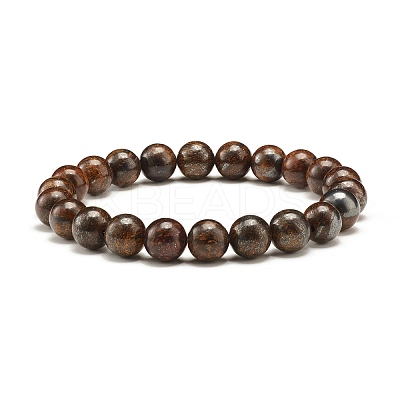 9mm Natural Bronzite Beads Stretch Bracelet for Men Women BJEW-JB07236-1