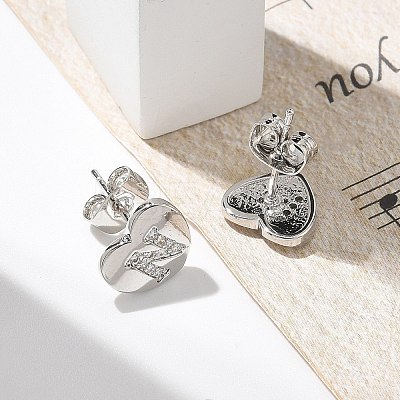 Rack Plating Brass Micro Pave Clear Cubic Zirconia Stud Earrings EJEW-K299-01P-N-1