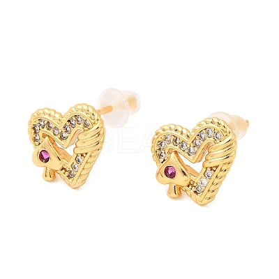 Brass Micro Pave Cubic Zirconia Heart Stud Earrings EJEW-C158-03G-1