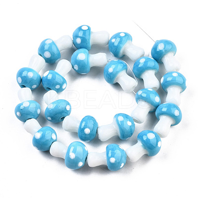 Mushroom Handmade Lampwork Beads Strands X-LAMP-R116-22-1