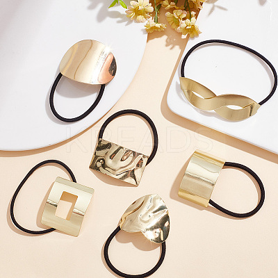 6Pcs 6 Style Rubber String Elastic Hair Ties Ponytail Hair Cuff OHAR-GO0001-04-1