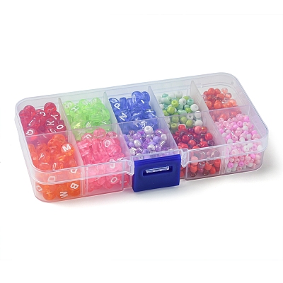 DIY Flat Round with Letter & Round Acrylic & Glass Seed Beads Jewelry Making Findings Kits DIY-FS0006-44-1