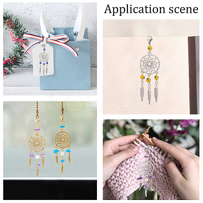 16Pcs 2 Style Woven Web/Net with Feather Alloy Pendant Decoration HJEW-NB0001-82-1