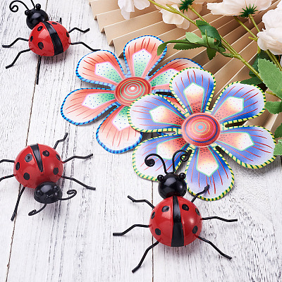 3D Iron Flower and Ladybug Big Pendants AJEW-CF0001-19-1