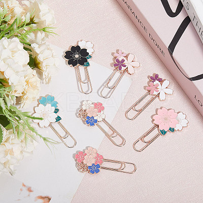7 Pcs 7 Style Rose Gold Tone Zinc Alloy Enamel Bookmarks AJEW-GL0001-88-1