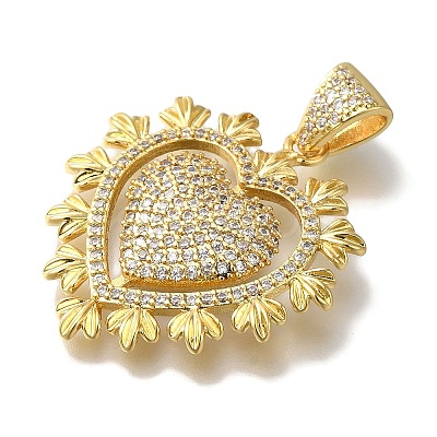 Heart Rack Plating Brass Micro Pave Clear Cubic Zirconia Pendant KK-U019-18G-03-1