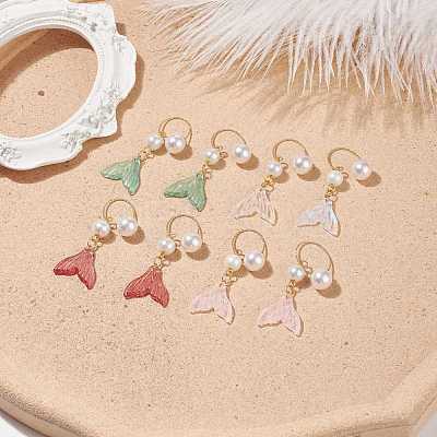 Glass Whale Tail with Imitation Pearl Cuff Earrings EJEW-JE04996-1