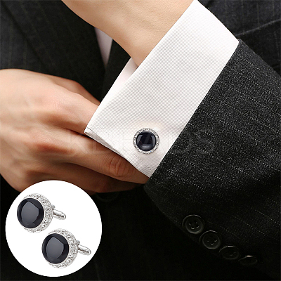 1 Set Brass Rhinestone Cufflinks for Men KK-WR0001-11-1