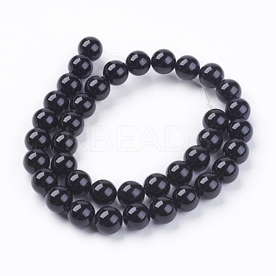 Natural Dyed & Heated Black Onyx Round Beads Strands X-G-L087-10mm-01-1