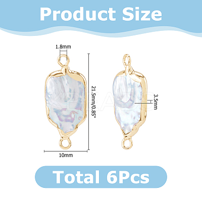 6Pcs Electroplate Natural Baroque Pearl Keshi Pearl Rectangle Connector Charms PEAR-HS0001-30-1