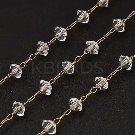 Handmade 304 Stainless Steel Glass Beads Rondelle Link Chains CHS-B011-07G-1