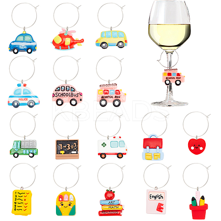 16Pcs 16 Styles School Season Opaque Resin Pendants RESI-BC0001-03-1