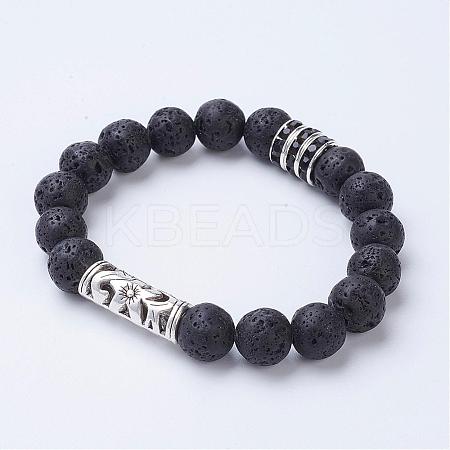 Natural Lava Rock Stretch Bracelets BJEW-JB02757-01-1