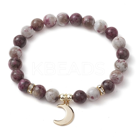 8mm Round Natural Plum Blossom Tourmaline Beaded Stretch Bracelets BJEW-JB10469-02-1