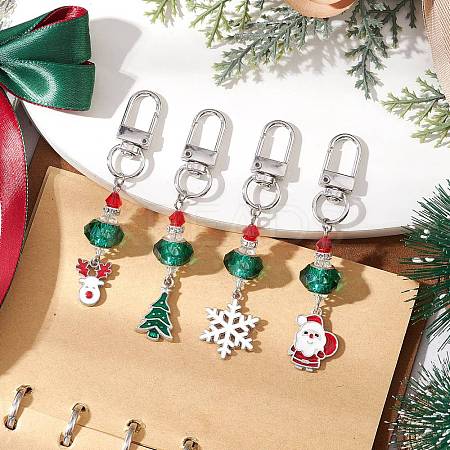 Christmas Series Alloy Enamel & Glass Beads Pendant Decoration HJEW-TA00349-1