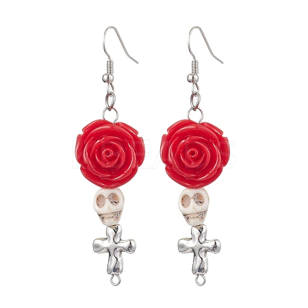Resin and Synthetic Turquoise Dangle Earrings EJEW-JE06012-S-1