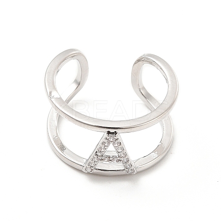 Clear Cubic Zirconia Initial Letter Open Cuff Ring RJEW-A012-01P-A-1