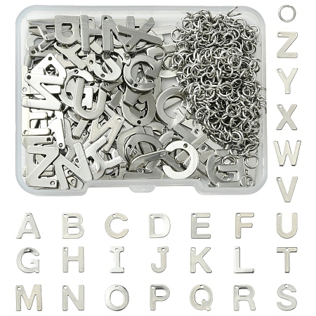104Pcs 26 Styles Letter A~Z 304 Stainless Steel Alphabet Letter Charms STAS-FS0001-67-1