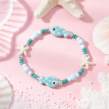 Synthetic Turquoise & Porcelain & Dyed Natural Howlite Beads Stretch Bracelets for Women BJEW-JB11793-02-1