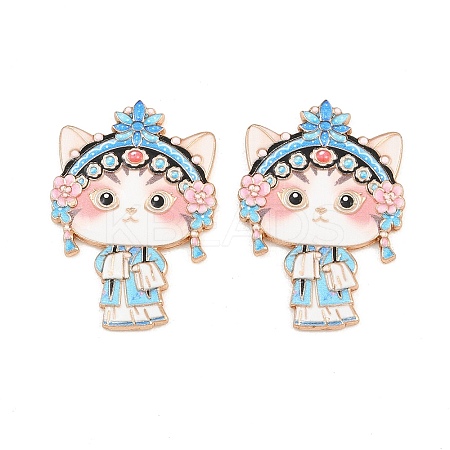 Peking Opera Cat Alloy Enamel Cabochons AL-CBA1A6F-04KCG-C-1