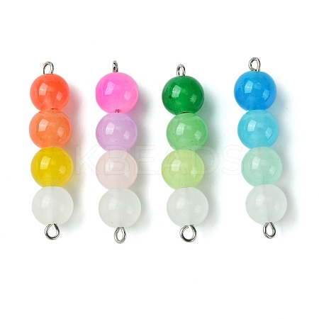 Gradient Color Round Glass Beaded Connector Charms PALLOY-JF02805-1