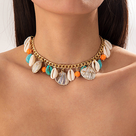 Alloy & Natural Shell Tassel Necklaces for Women FS-WG73E93-10-1