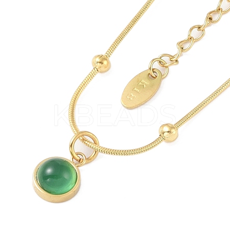 Flat Round 304 Stainless Steel with Natural Green Aventurine Pendant Necklaces for Women NJEW-G136-01G-1