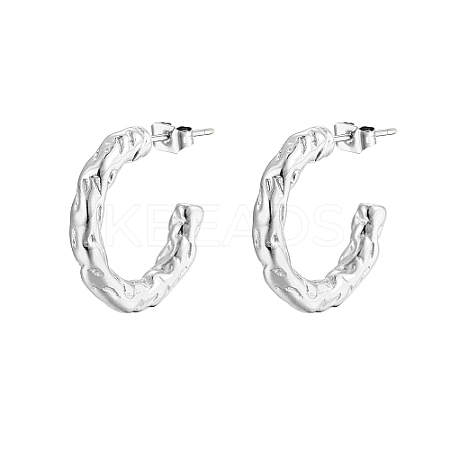 Non-Tarnish 304 Stainless Steel C Shaped Hammered Stud Earrings GU8765-1-1