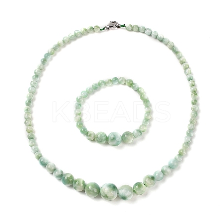 Natural Glass Round Beads Bracelets & Necklaces Sets SJEW-L132-18-1