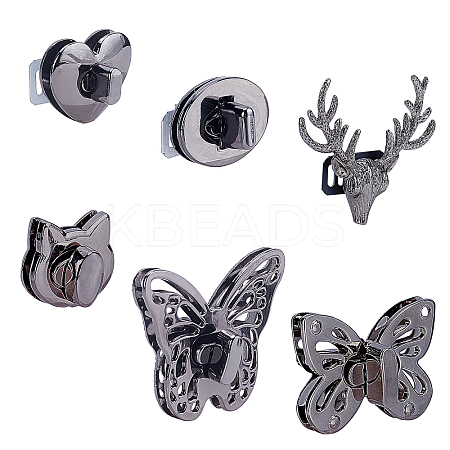 6 Sets 6 Styles Zinc Alloy Bag Twist Lock Accessories FIND-PH0002-24B-1