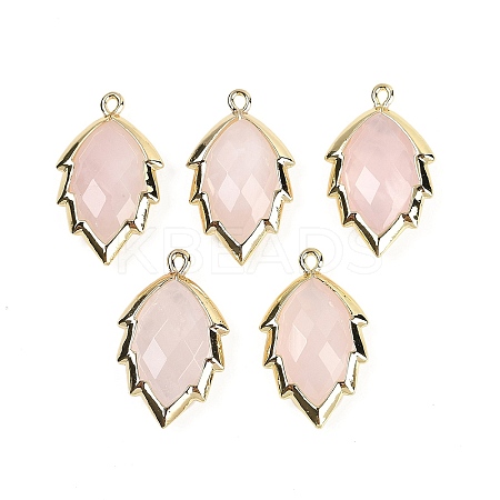 Natural Rose Quartz Faceted Leaf Pendants G-I375-04G-05-1