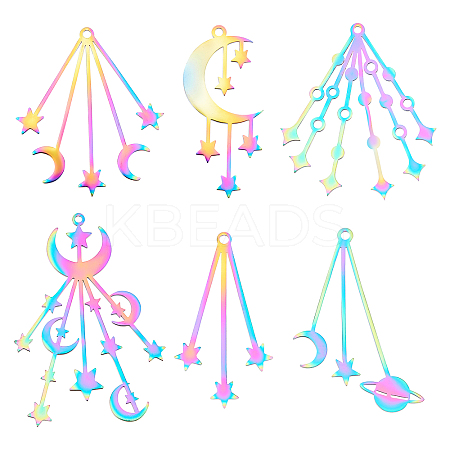 6Pcs 6 Style Ion Plating(IP) 201 Stainless Steel Big Pendants STAS-DC0003-08-1