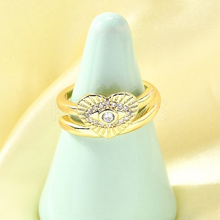 Brass Micro Pave Cubic Zirconia Cuff Rings for Women RJEW-F184-15G-1