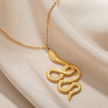 304 Stainless Steel Snake Pendant Necklaces for Women Men LS-NJEW-Z063-03G-08-1