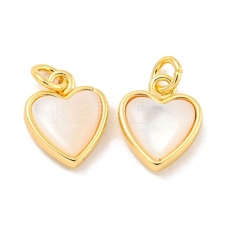 Natural Shell & Brass Heart Charms with Jump Rings X-KK-P275-09G-1