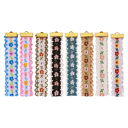 8Pcs 8 Colors  Ethnic Style Polyester Jacquard Flower Pendant Decorations FIND-TA0004-53-1