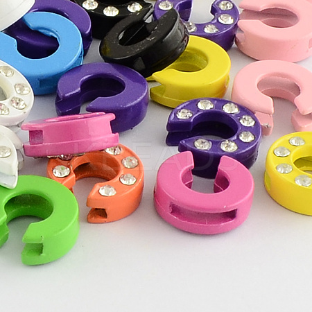 Mixed Color Zinc Alloy Grade A Rhinestone Letter Slide Charms ALRI-S130-C-1