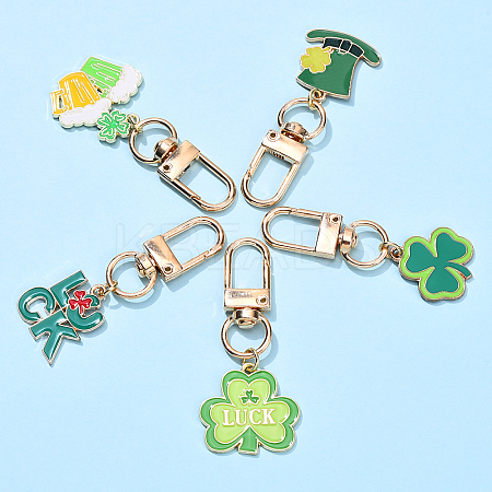 5Pcs 5 Styles Saint Patrick's Day Alloy Enamel Pendant Decoration HJEW-YW00086-02-1