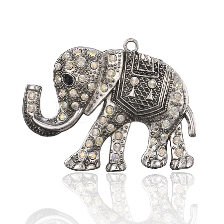 Shining Antique Silver Plated Alloy Rhinestone Elephant Big Pendants RB-J194-02AS-1