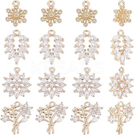 16pcs 4 Style Rack Plating Brass Micro Pave Clear Cubic Zirconia Charms ZIRC-NB0001-85-1