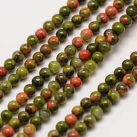 Natural Gemstone Unakite Round Beads Strands G-A130-2mm-I01-1