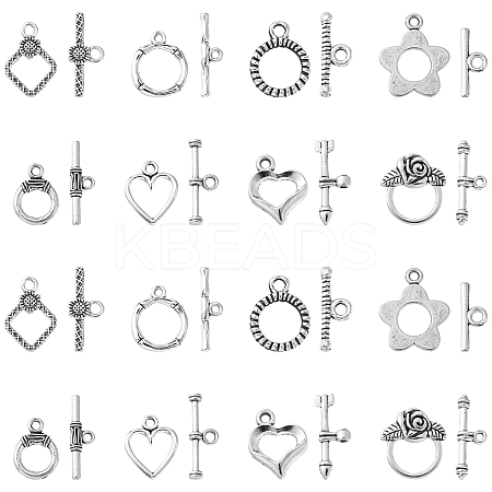 80Pcs 8 Styles Tibetan Style Toggle Clasps TIBEB-CJ0001-28-1