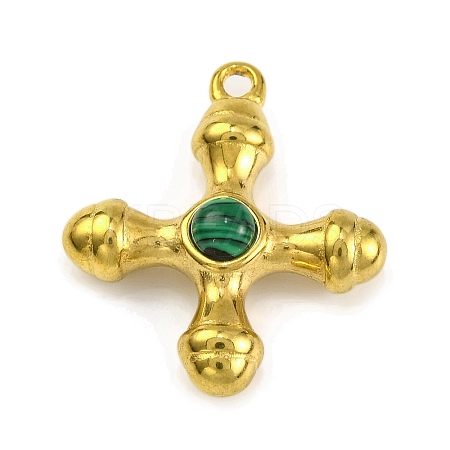 Synthetic Malachite & 304 Stainless Steel Cross Pendants LS-STAS-H221-01G-04-1