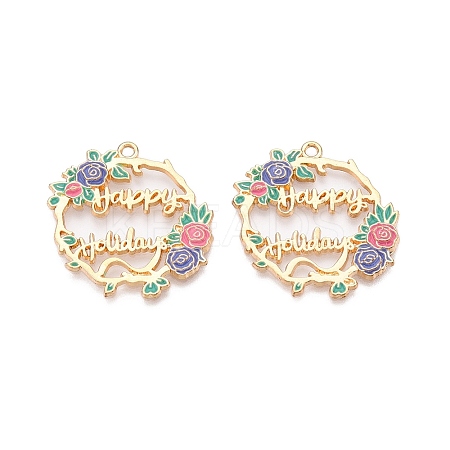 Rack Plating Alloy Enamel Pendants ENAM-N056-369KCG-02-1