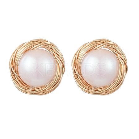 Brass Wired & Plastic Imitation Pearl Ear Studs EJEW-JE06123-1