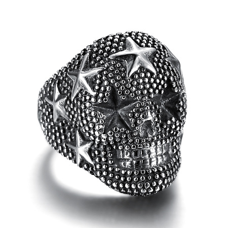 Skull with Star Chunky Wide Band Ring GUQI-PW0001-229E-01-1