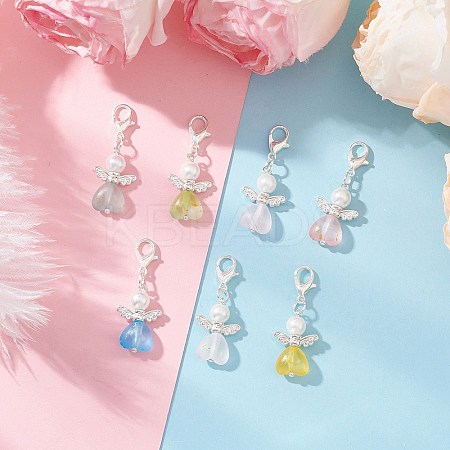 7Pcs Heart Angel Acrylic & Glass Pearl Pendant Decorations HJEW-JM03729-02-1
